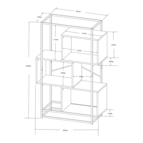 Bücherregal Rennebu Schwarz/Eiche [en.casa]