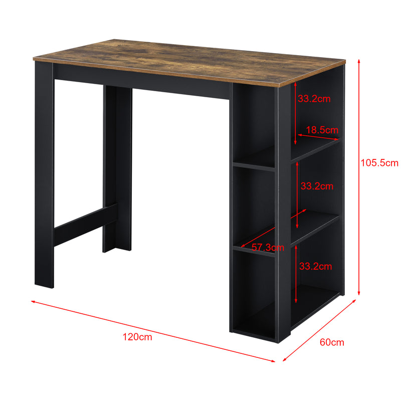 Maßskizze Bartisch Danderyd 120x60x106 cm mit 3 Ablagefächern [en.casa]