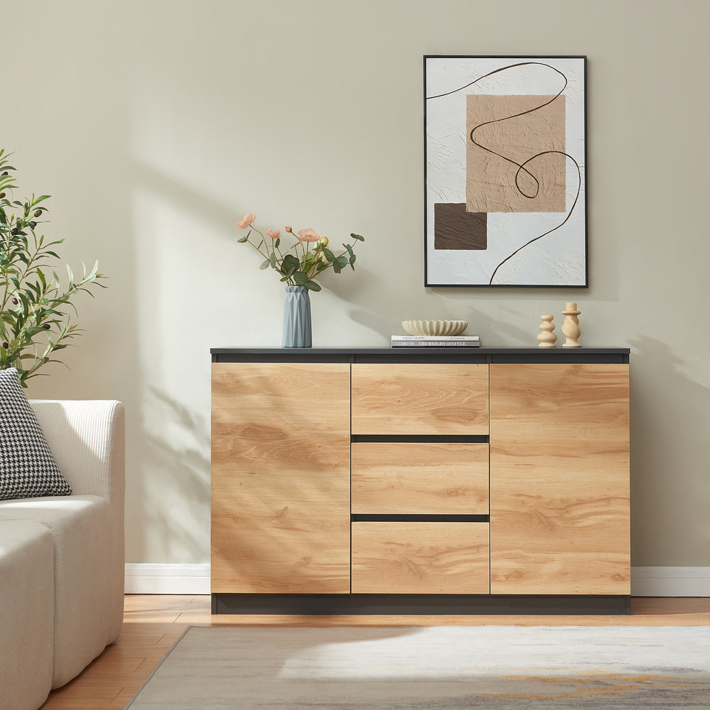 Sideboard Kyr Schwarz/Eicheoptik rustikal [en.casa]