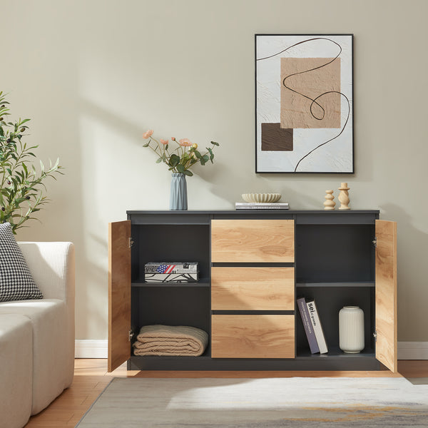 Sideboard Kyr Schwarz/Eicheoptik rustikal [en.casa]