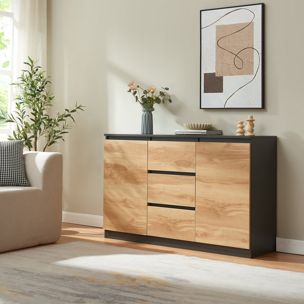 Sideboard Kyr Schwarz/Eicheoptik rustikal [en.casa]