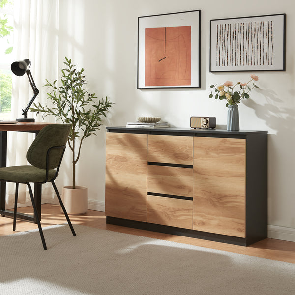 Sideboard Kyr Schwarz/Eicheoptik rustikal [en.casa]