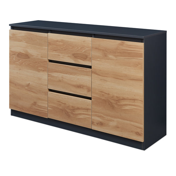 Sideboard Kyr Schwarz/Eicheoptik rustikal [en.casa]