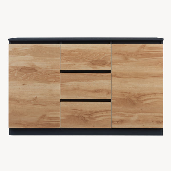 Sideboard Kyr Schwarz/Eicheoptik rustikal [en.casa]