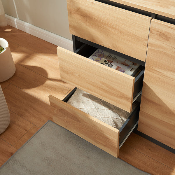 Sideboard Kyr Schwarz/Eicheoptik rustikal [en.casa]