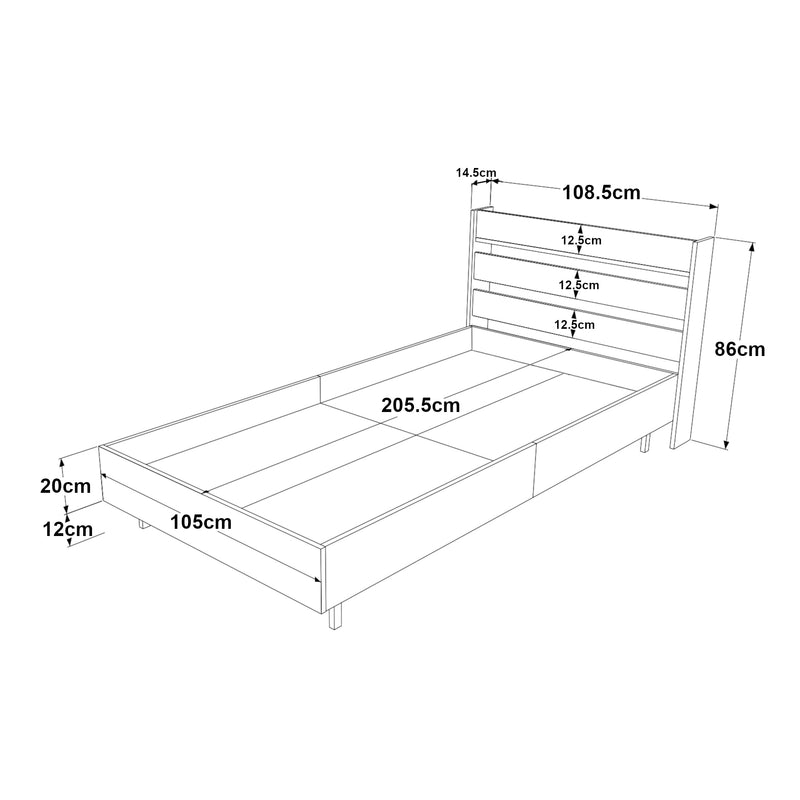 Maßskizze Einzelbett Vesanto 100x200 cm [en.casa]