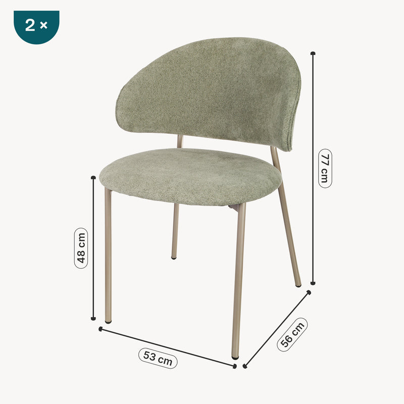 Maßskizze Esszimmerstuhlset Lipis Textil Grün im Set [en.casa]