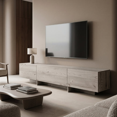 Fernsehschrank Kapipimso mit 3 Klappen 194x31x37 cm Eicheoptik, grau [en.casa]