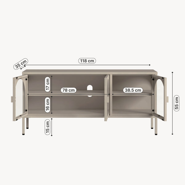 Vitrinen-Sideboard Klippestad Stahl 118x35x55 cm Warmgrau [en.casa]