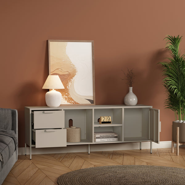 Fernsehschrank Kliri Stahl 150x35x58 cm Warmgrau [en.casa]
