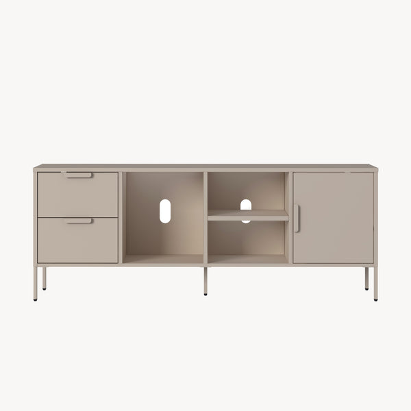 Fernsehschrank Kliri Stahl 150x35x58 cm Warmgrau [en.casa]