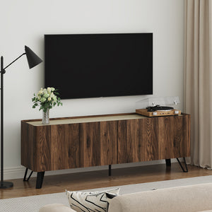 Fernsehschrank Trorlon 160x40x55 cm Walnussoptik/Travertin [en.casa]