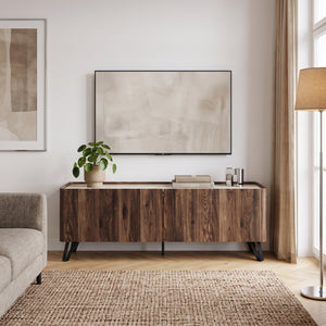 Fernsehschrank Trorlon 160x40x55 cm Walnussoptik/Travertin [en.casa]