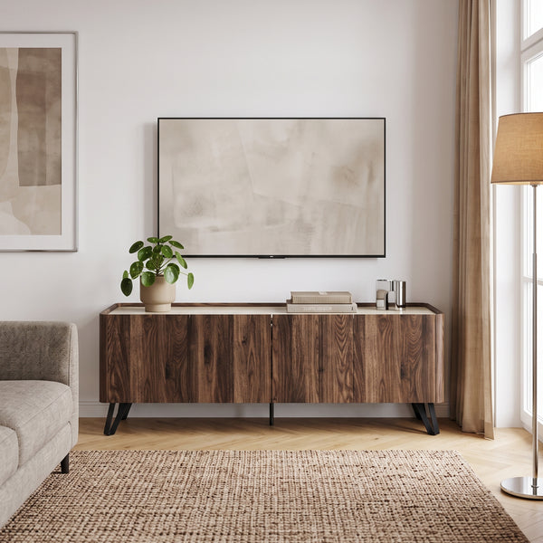 Fernsehschrank Trorlon 160x40x55 cm Walnussoptik/Travertin [en.casa]