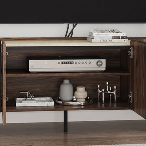 Fernsehschrank Trorlon 160x40x55 cm Walnussoptik/Travertin [en.casa]
