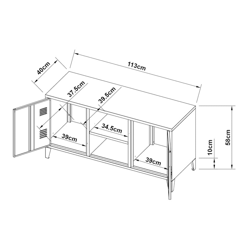 Maßskizze Fernsehschrank Kotka mit Türen [en.casa]