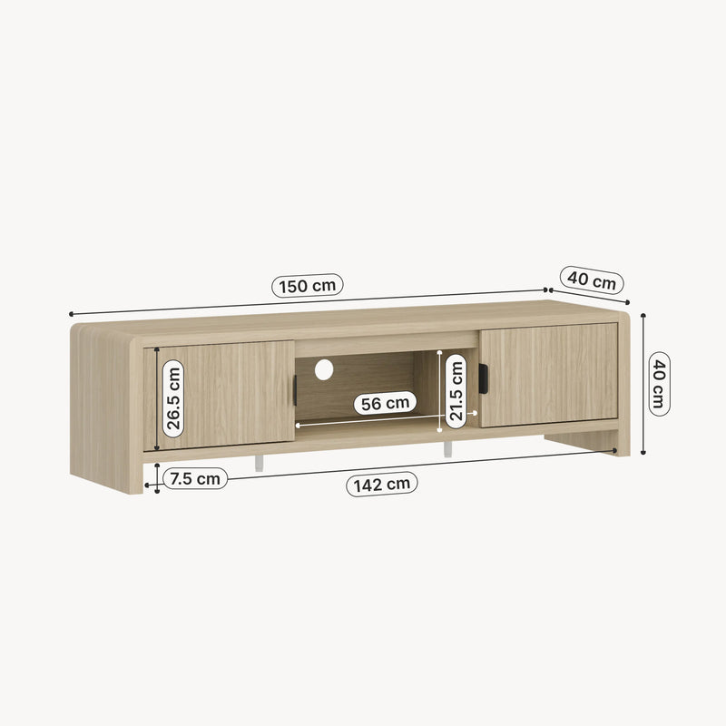 Maßskizze Fernsehschrank Lukkodso 150x40x40 cm [en.casa]