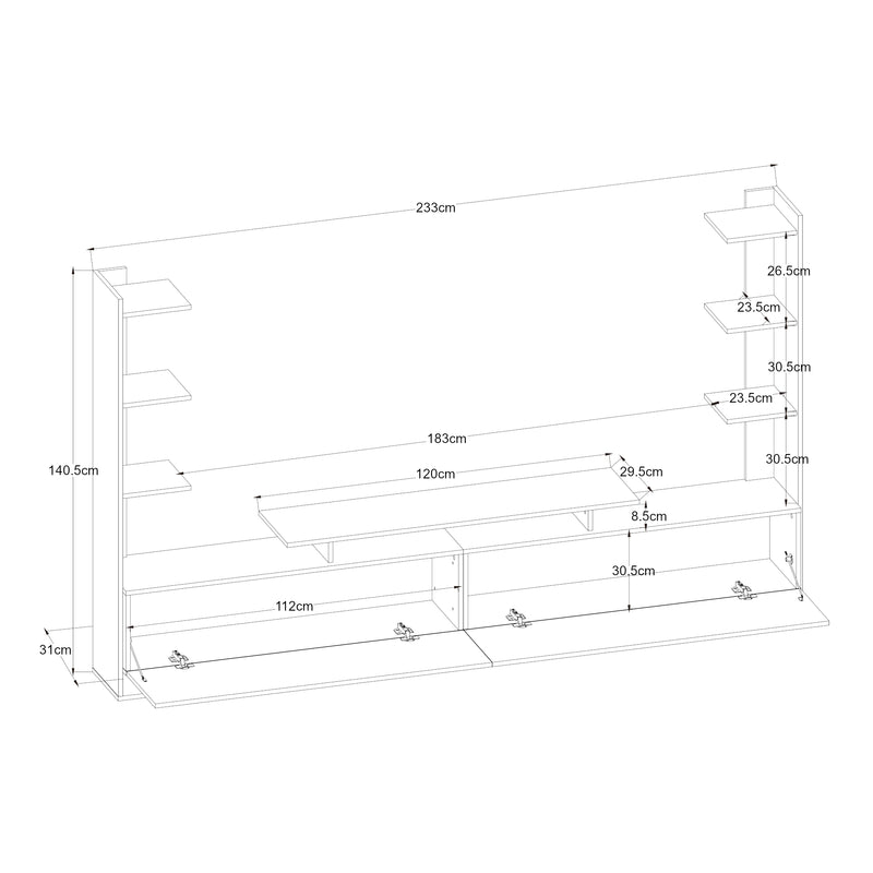 Maßskizze Fernsehschrank Rauki 233x31x141 cm [en.casa]