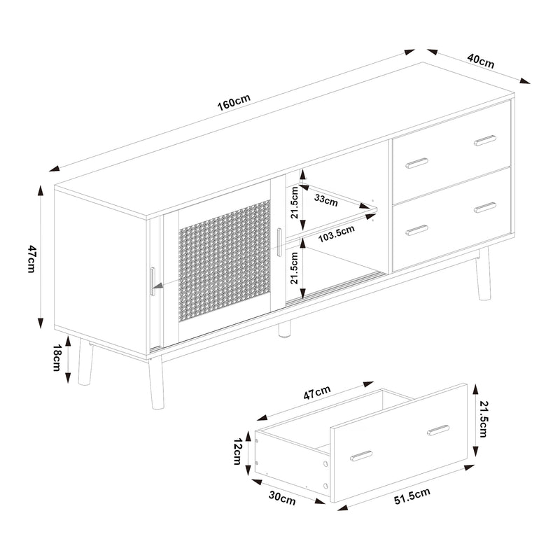 Maßskizze Fernsehschrank Susa [en.casa]