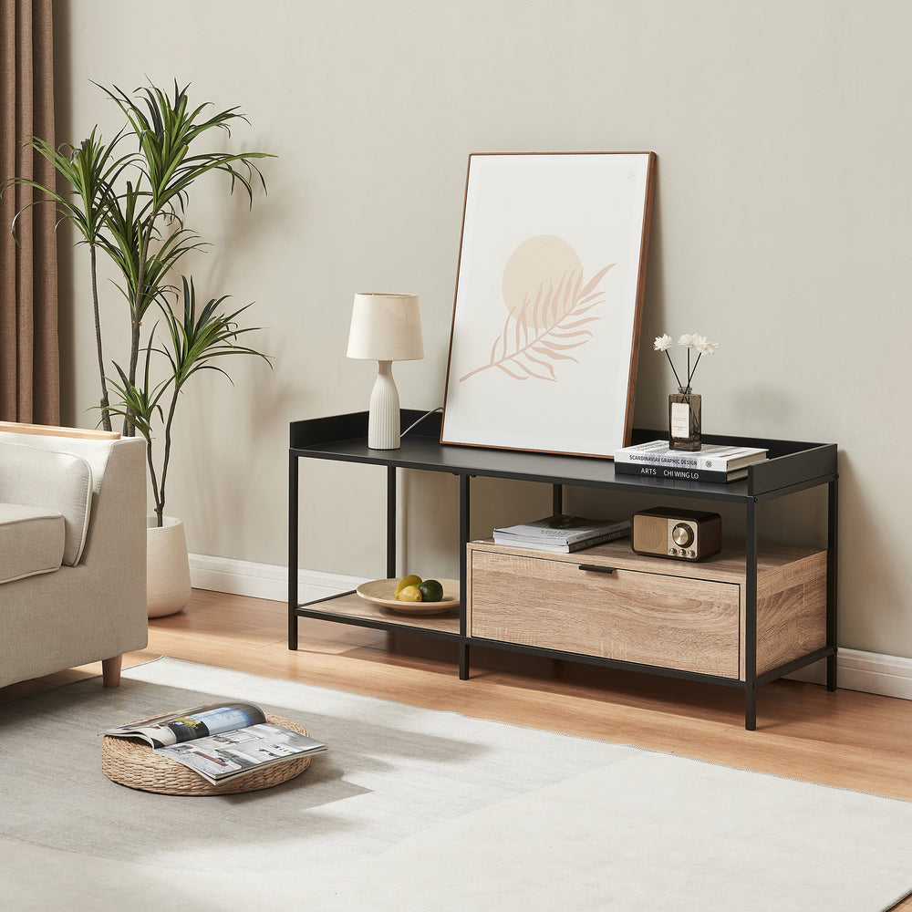 Fernsehtisch Belana 120x40x54 cm Schwarz/Eicheoptik [en.casa] - premiumXL