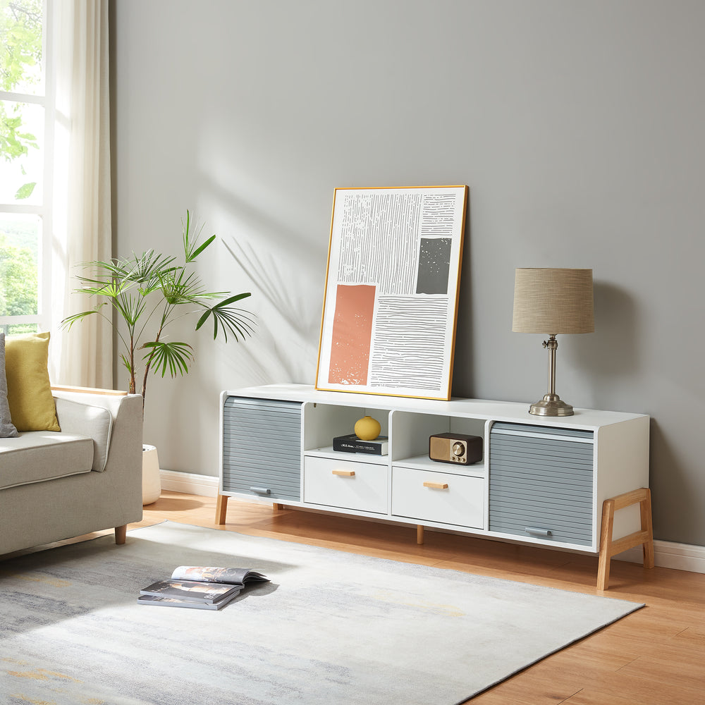 Fernsehschrank Kvaefjord 160x40x52 cm Weiß/Grau [en.casa] - premiumXL