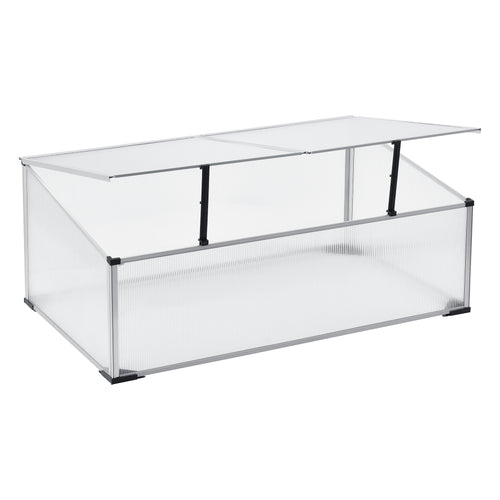 Frühbeet Hoorn mit Zweigeteiltem Dach 100x60x40 cm Aluminium Polycarbonat en.casa