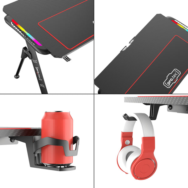Gaming Tisch Stockton mit RGB LED Beleuchtung Schwarz in versch. Größen [pro.tec]