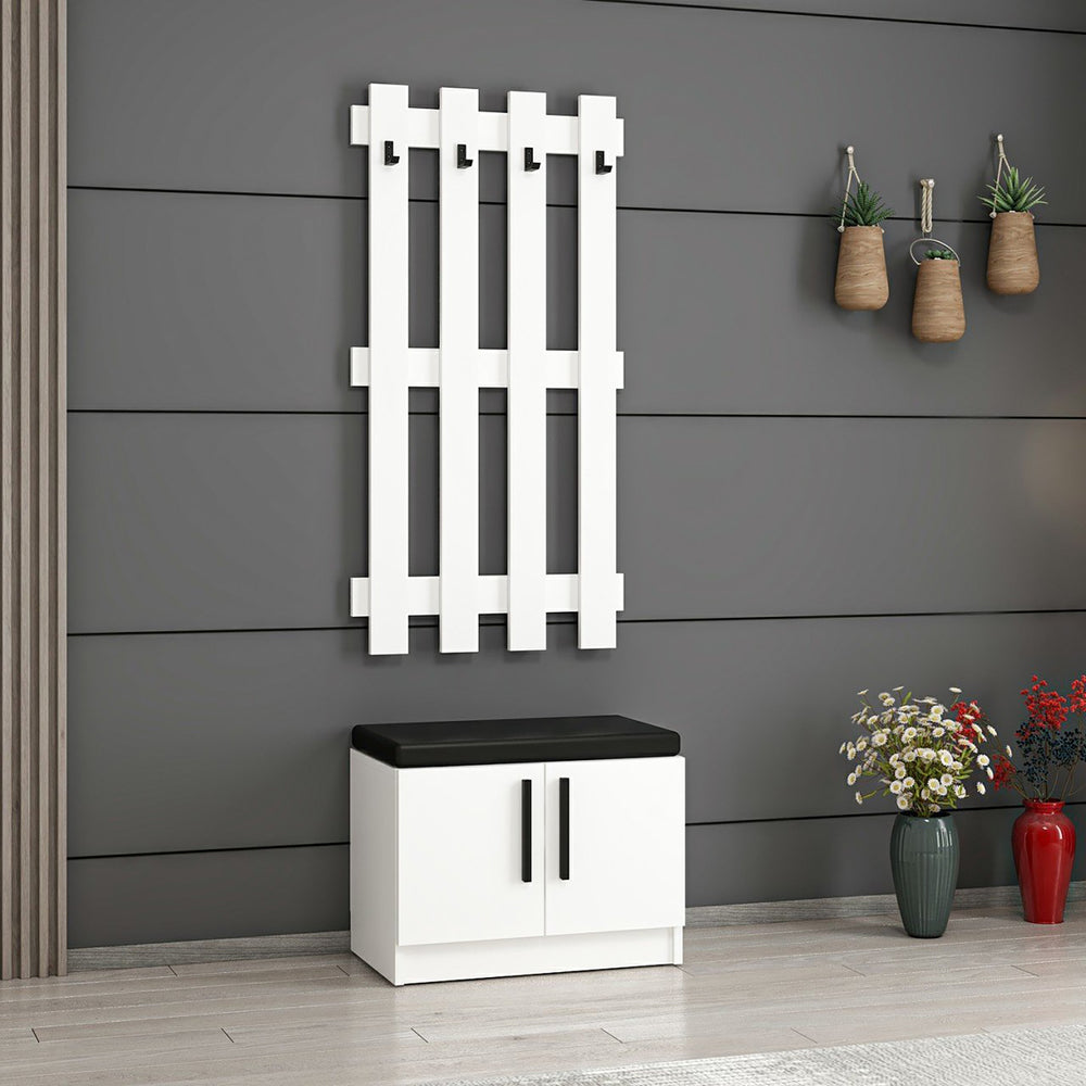 Garderobenpaneel mit Schuhbank Farum Weiß [en.casa]