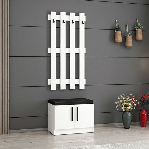 Garderobenpaneel mit Schuhbank Farum Weiß [en.casa]