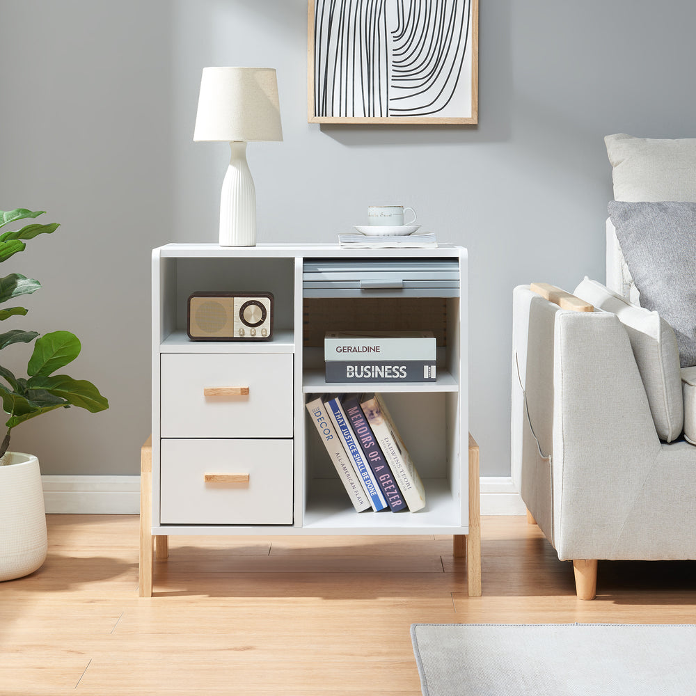 Sideboard Kvaefjord mit Jalousietüren Weiß/Grau [en.casa]