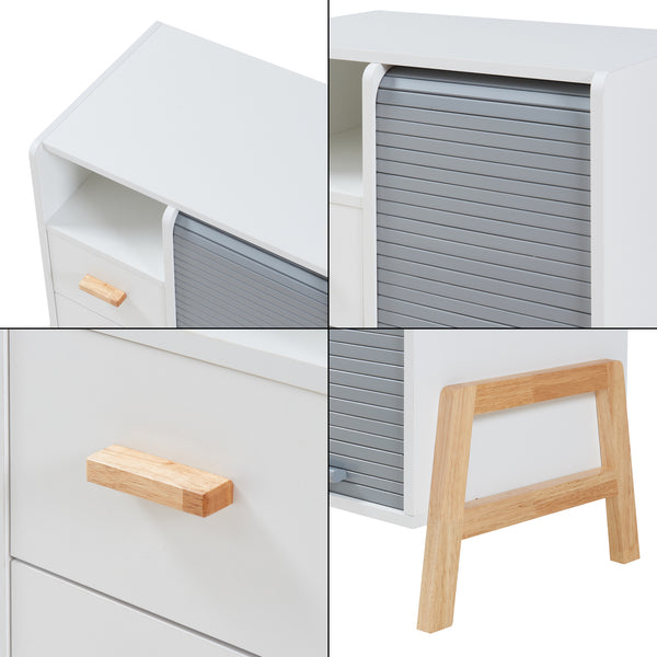 Sideboard Kvaefjord mit Jalousietüren Weiß/Grau [en.casa]