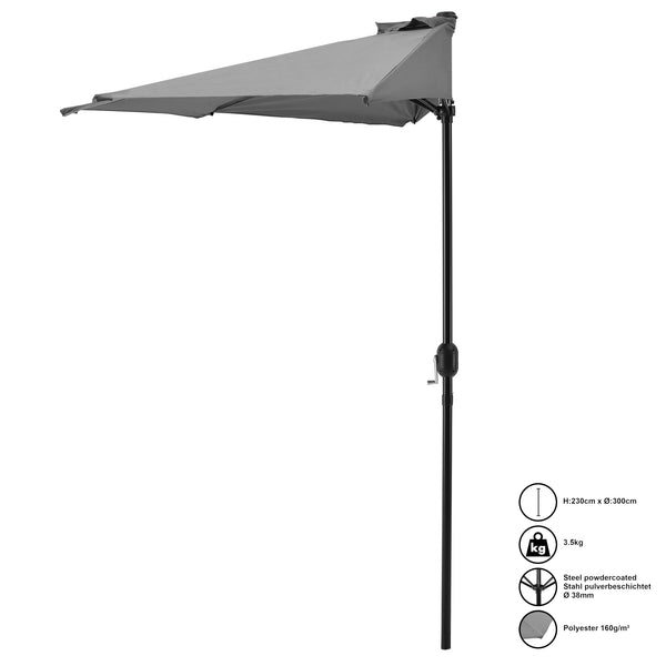 Halb-Sonnenschirm Eger Ø300 Halbrund in versch. Farben [casa.pro]
