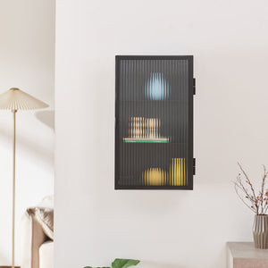 Hängeschrank Zundert mit geriffelter Glastür 60x35x15 cm Stahl [en.casa]