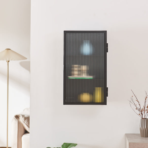 Hängeschrank Zundert mit geriffelter Glastür 60x35x15 cm Stahl [en.casa]
