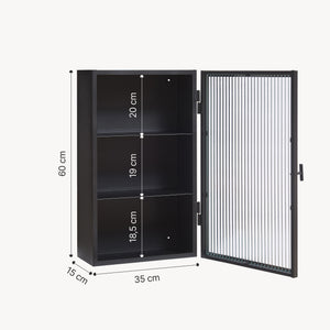 Hängeschrank Zundert mit geriffelter Glastür 60x35x15 cm Stahl [en.casa]