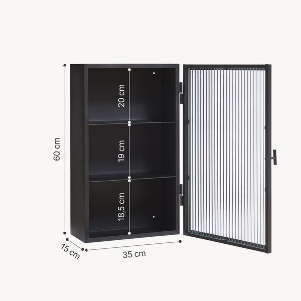 Hängeschrank Zundert mit geriffelter Glastür 60x35x15 cm Stahl [en.casa]