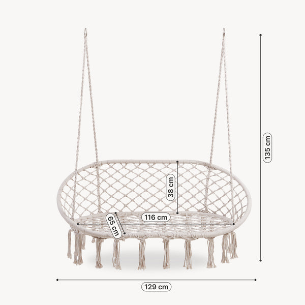 Hängesessel Kailua für 2 Personen 135x129x65 cm Cremeweiß [casa.pro]