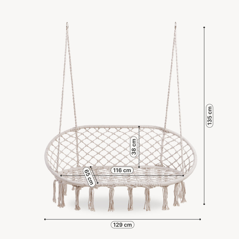 Maßskizze Hängesessel Kailua für 2 Personen 135x129x65 cm Cremeweiß [casa.pro]