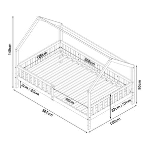 Hausbett mit Rausfallschutz Ydre Weiß Kiefernholz [en.casa]