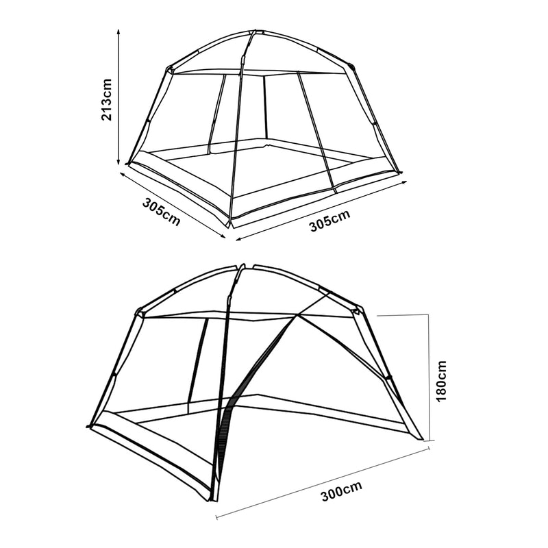 Maßskizze Netzpavillon Beekdaelen 305x305x213 cm in versch. Farben [pro.tec]
