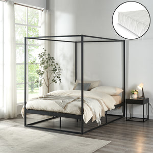 Himmelbett Kristianstad mit Matratze Schwarz in versch. Größen [en.casa] - premiumXL
