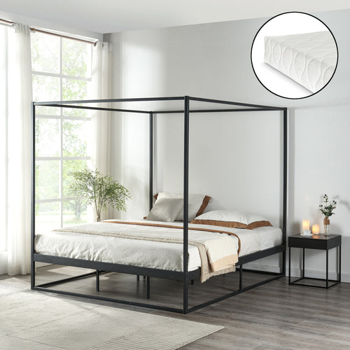 Himmelbett Kristianstad mit Matratze Schwarz in versch. Größen [en.casa] - premiumXL