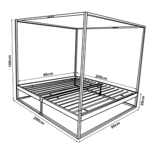 Himmelbett Kristianstad Metall Schwarz in versch. Größen [en.casa]