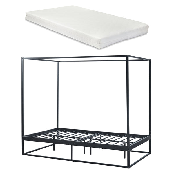 Himmelbett Kristianstad mit Matratze Schwarz in versch. Größen [en.casa]