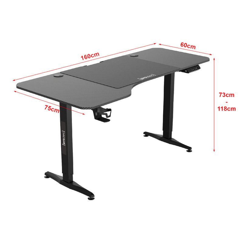 Maßskizze Höhenverstellbarer Tisch Oxnard elektrisch 160x75cm in versch. Farben [pro.tec]