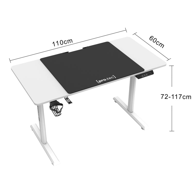 Maßskizze Höhenverstellbarer Tisch Pomona elektrisch 110x60cm [pro.tec]