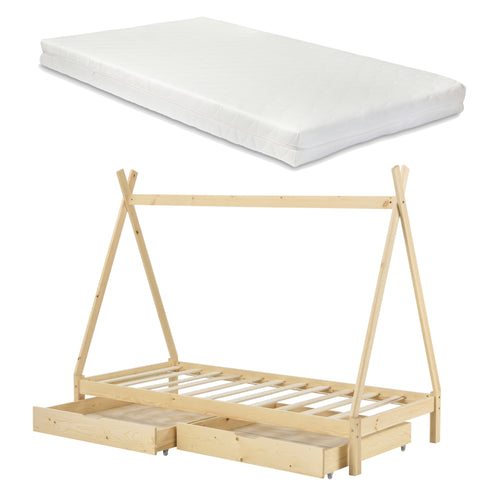 Kinderbett Maine 90x200cm mit 2 Schubladen und Kaltschaummatratze [en.casa]