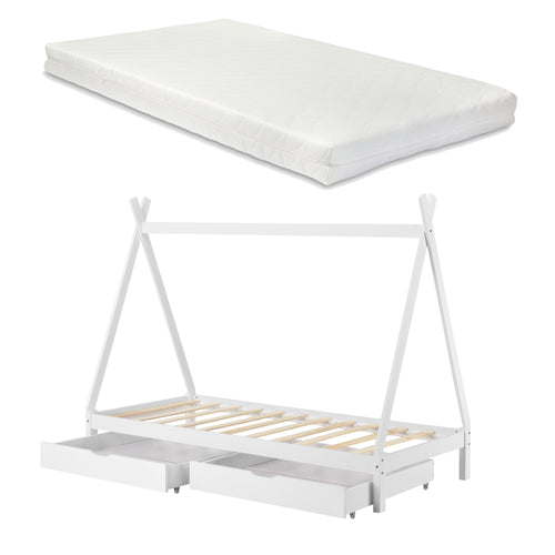 Kinderbett Maine 90x200cm mit 2 Schubladen und Kaltschaummatratze [en.casa]