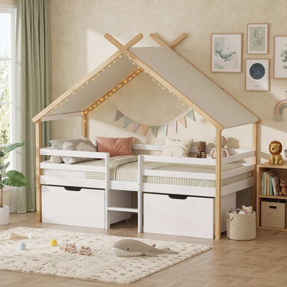 Hausbett Surnadal 90x200 cm Kiefernholz Weiß/Natur [en.casa]