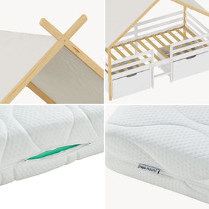 Hausbett Surnadal mit Matratze 90x200 cm Kiefernholz Weiß/Natur [en.casa]